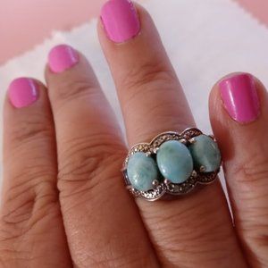 Genuine Larimar 3 stone ring
